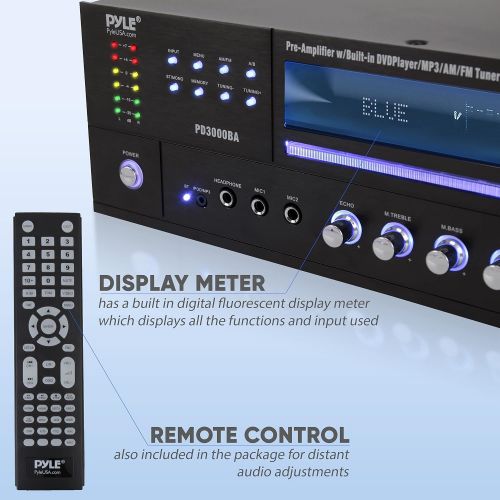  [아마존베스트]4-Channel Karaoke Home Wireless Microphone Amplifier - Audio Stereo Receiver System, Built-in CD DVD Player, Dual UHF Wireless Mic/MP3/USB Reader, AM/FM Radio - Pyle PWMA5000BA