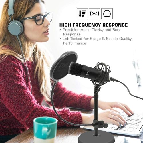  [아마존베스트]Pyle USB Microphone Podcast Recording Kit - Audio Cardioid Condenser Mic w/ Desktop Stand and Pop Filter - For Gaming PS4, Streaming, Podcasting, Studio, Youtube, Works w/ Windows Mac P