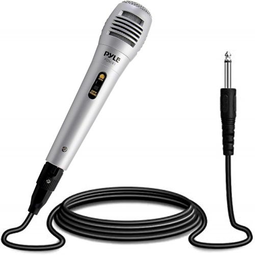  [아마존베스트]Pyle Wired Dynamic Microphone-Professional Moving Coil Unidirectional Handheld Mic with Built-in Acoustic Pop Filter, XLR Connector, Silver, Apple (PDMIK1)