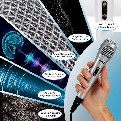  [아마존베스트]Pyle Wired Dynamic Microphone-Professional Moving Coil Unidirectional Handheld Mic with Built-in Acoustic Pop Filter, XLR Connector, Silver, Apple (PDMIK1)