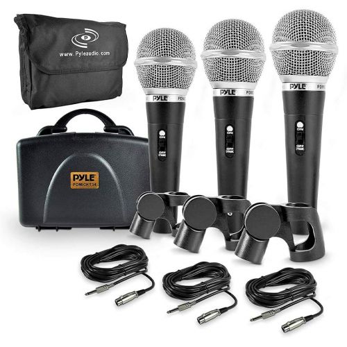  [아마존베스트]Pyle 3 Piece Professional Dynamic Microphone Kit Cardioid Unidirectional Vocal Handheld MIC with Hard Carry Case & Bag, Holder/Clip & 26ft XLR Audio Cable to 1/4 Audio Connection (