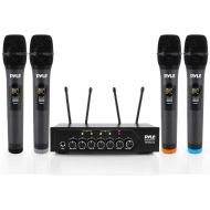 [아마존베스트]Pyle Portable UHF Wireless Microphone System - Battery Operated Four Bluetooth Cordless Microphone Set with 50 Channels Selectable Frequency, Receiver Base, AUX, for PA Karaoke DJ Party