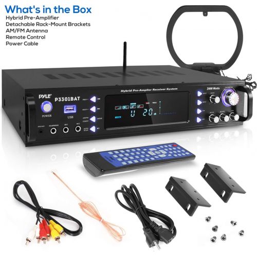  [아마존베스트]Pyle Wireless Bluetooth Home Stereo Amplifier - Hybrid Multi-Channel 3000 Watt Power Amplifier Home Audio Receiver System w/AM/FM Radio, MP3/USB,AUX,RCA Karaoke Mic in - Rack Mount, Rem