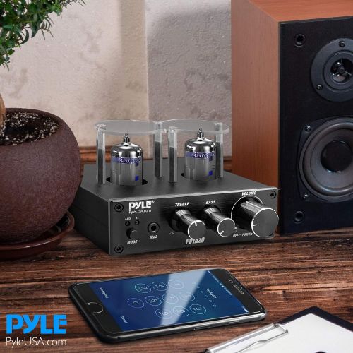  [아마존베스트]Pyle Bluetooth Tube Amplifier Stereo Receiver - 600W Home Audio Desktop Stereo Vacuum Tube Power Amplifier Receiver w/ 2 Vacuum Tubes, AUX/MP3/Microphone Inputs, Pure Copper Speaker Out