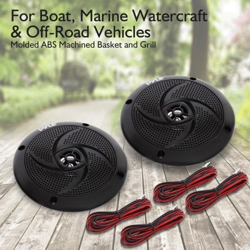  [아마존베스트]Pyle Marine Speakers - 5.25 Inch 2 Way Waterproof and Weather Resistant Outdoor Audio Stereo Sound System with LED Lights, 180 Watt Power and Low Profile Slim Style - 1 Pair - PLMR