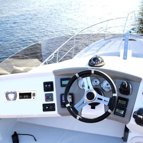  [아마존베스트]Pyle Bluetooth Marine Receiver Stereo - 12v Single DIN Style Boat In dash Radio Receiver System with Digital LCD, RCA, MP3, USB, SD, AM FM Radio - Remote Control, Wiring Harness -