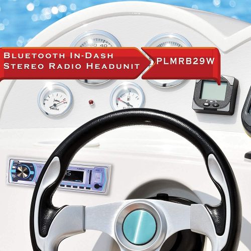  [아마존베스트]Pyle Marine Bluetooth Stereo Radio - 12v Single DIN Style Boat In dash Radio Receiver System with Built-in Mic, Digital LCD, RCA, MP3, USB, SD, AM FM Radio - Remote Control - PLMRB