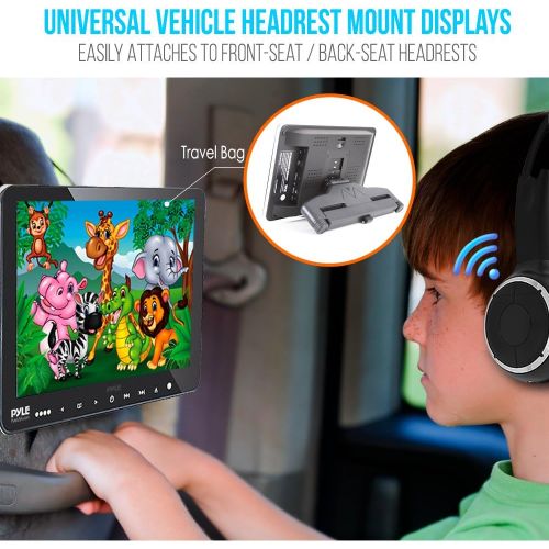  [아마존베스트]Pyle Universal Car Headrest Mount Monitor - 9.4 Inch Vehicle Multimedia CD DVD Player - Dual Audio Video Entertainment w/HDMI, Wide TV LCD Screen, Wireless Headphones & Mounting Bracket