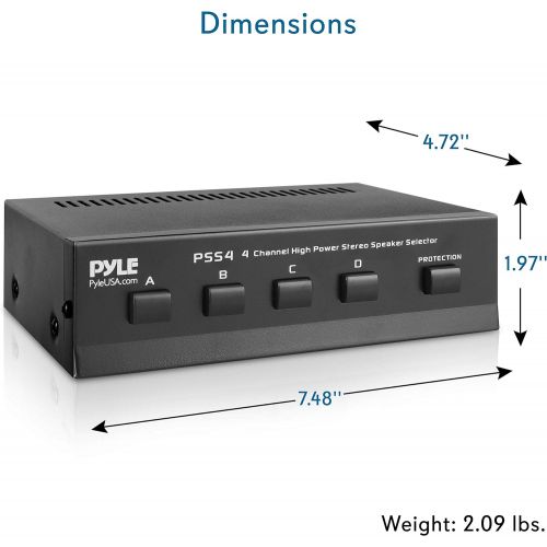  Pyle 4-Zone Channel Speaker Switch Selector - Premium New & Improved Switch Box Hub, Distribution Box for Multi-Channel High Powered Stereo Amp A/B/C/D Switches, 4 Pairs Of Speakers, Bl