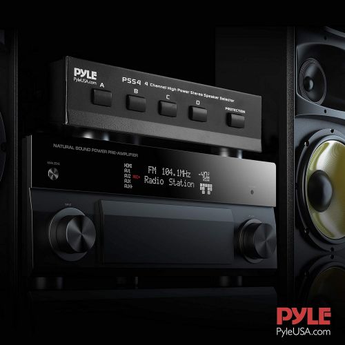  Pyle 4-Zone Channel Speaker Switch Selector - Premium New & Improved Switch Box Hub, Distribution Box for Multi-Channel High Powered Stereo Amp A/B/C/D Switches, 4 Pairs Of Speakers, Bl