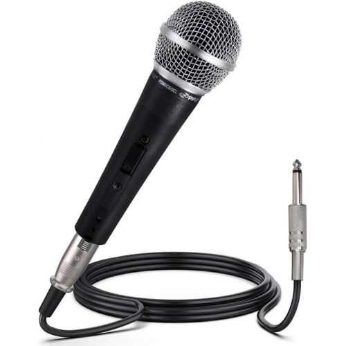  Pyle Professional Dynamic Vocal Microphone - Moving Coil Dynamic Cardioid Unidirectional Handheld Microphone with ON/OFF Switch Includes 15ft XLR Audio Cable to 1/4 Audio Connectio