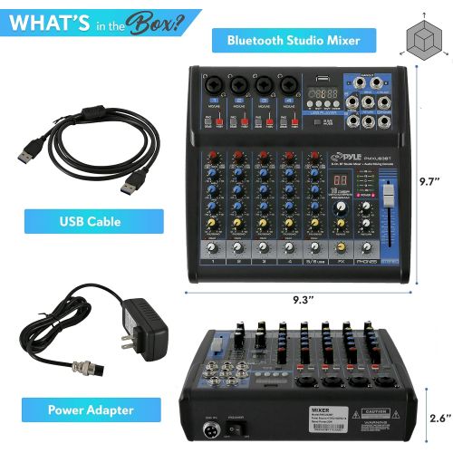  Pyle Professional Audio Mixer Sound Board Console - Desk System Interface with 6 Channel, USB, Bluetooth, Digital MP3 Computer Input, 48V Phantom Power, FX16 Bit DSP- PMXU63BT , Bl