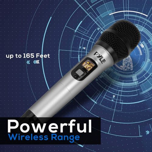  Pyle Portable UHF Wireless Microphone System - Professional Battery Operated Handheld Dynamic Unidirectional Cordless Microphone Transmitter Set w/Adapter Receiver, for PA Karaoke DJ Pa