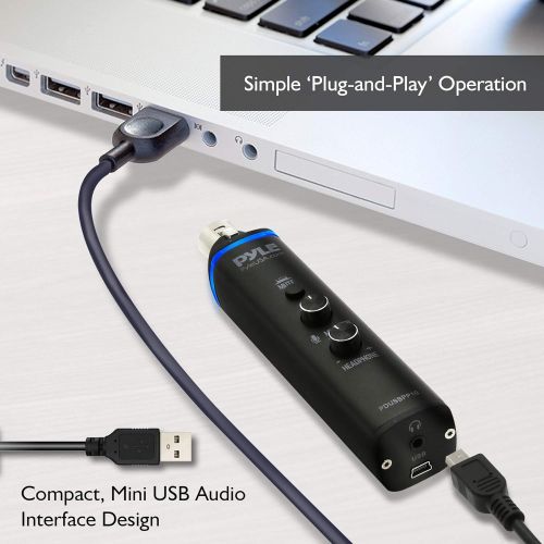  Pyle Microphone XLR-to-USB Signal Adapter - Universal Plug and Play XLR Mic to PC Adaptor for Digital Recording w/ Mix Audio Control, +48V Phantom Power, Headphone Volume, USB Cabl