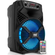 Pyle Portable Bluetooth PA Speaker System - 300W Rechargeable Outdoor Bluetooth Speaker Portable PA System w/ 8” Subwoofer 1” Tweeter, Microphone In, Party Lights, MP3/USB, Radio, Remot