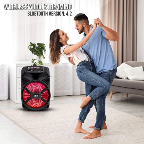  Pyle Portable Bluetooth PA Speaker System - 300W Rechargeable Outdoor Bluetooth Speaker Portable PA System w/ 8” Subwoofer 1” Tweeter, Microphone In, Party Lights, MP3/USB, Radio, Remot