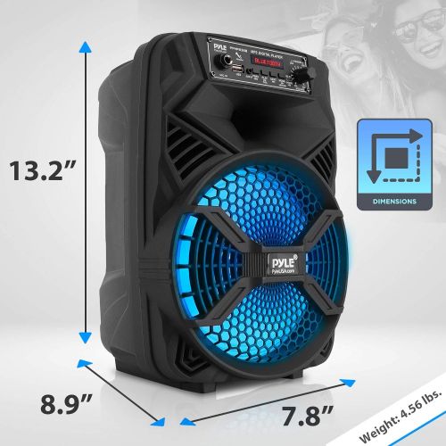  Pyle Portable Bluetooth PA Speaker System - 300W Rechargeable Outdoor Bluetooth Speaker Portable PA System w/ 8” Subwoofer 1” Tweeter, Microphone In, Party Lights, MP3/USB, Radio, Remot