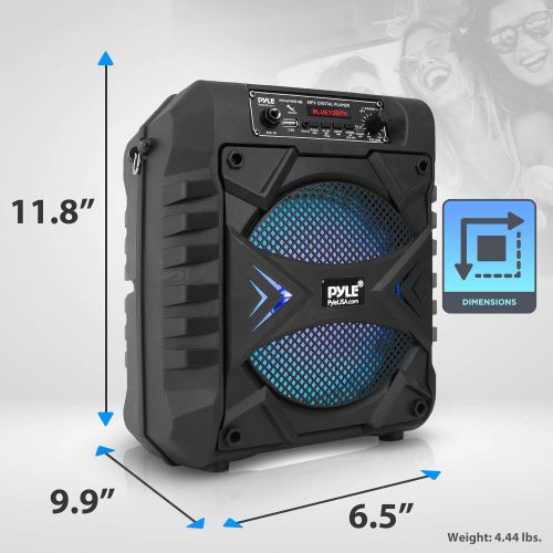  Pyle Portable Bluetooth PA Speaker System - 300W Rechargeable Outdoor Bluetooth Speaker Portable PA System w/ 8” Subwoofer, AUX, Microphone in, Party Lights, MP3/USB, Radio, Remote - Py