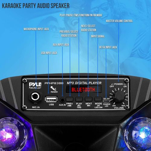  Portable Bluetooth PA Speaker System - 300W Rechargeable Outdoor Bluetooth Speaker Portable PA System w/ 8” Subwoofer 1” Tweeter, Microphone in, MP3/USB, Radio, Remote - Pyle PPHP8