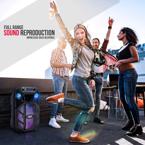  Portable Bluetooth PA Speaker System - 300W Rechargeable Outdoor Bluetooth Speaker Portable PA System w/ 8” Subwoofer 1” Tweeter, Microphone in, MP3/USB, Radio, Remote - Pyle PPHP8