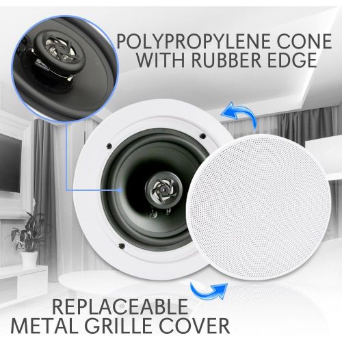  Pyle Pair 8” Bluetooth Flush Mount In-wall In-ceiling 2-Way Universal Home Speaker System Spring Loaded Quick Connections Polypropylene Cone Polymer Tweeter Stereo Sound 250 Watts