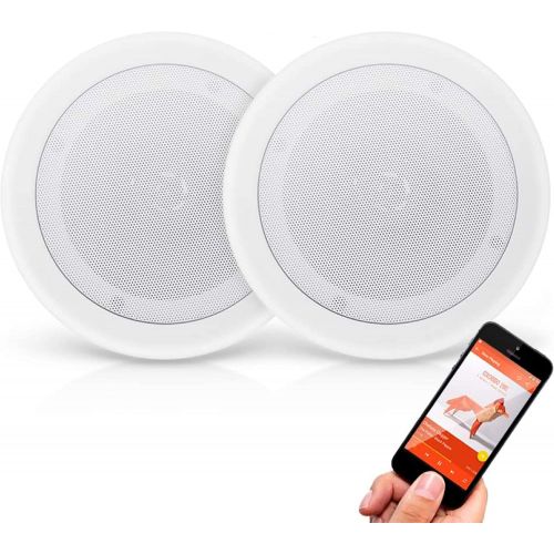  Pyle Pair 8” Bluetooth Flush Mount In-wall In-ceiling 2-Way Universal Home Speaker System Spring Loaded Quick Connections Polypropylene Cone Polymer Tweeter Stereo Sound 250 Watts