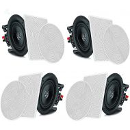 Pyle 6.5” 4 Bluetooth Flush Mount In-wall In-ceiling 2-Way Speaker System Quick Connections Changeable Round/Square Grill Polypropylene Cone & Tweeter Stereo Sound 4 Ch Amplifier 2