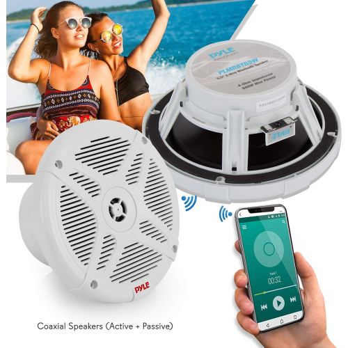  6.5 Inch Bluetooth Marine Speakers - 2-way IP-X4 Waterproof and Weather Resistant Outdoor Audio Dual Stereo Sound System with 600 Watt Power and Low Profile Design - 1 Pair - Pyle