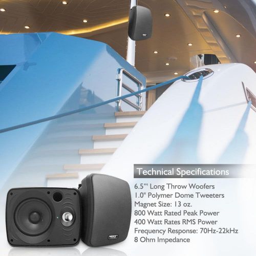  Outdoor Waterproof Wireless Bluetooth Speaker - 6.5 Inch Pair 2-Way Weatherproof Wall/Ceiling Mounted Dual Speakers w/Heavy Duty Grill, Universal Mount, Patio, Indoor Use - Pyle PD