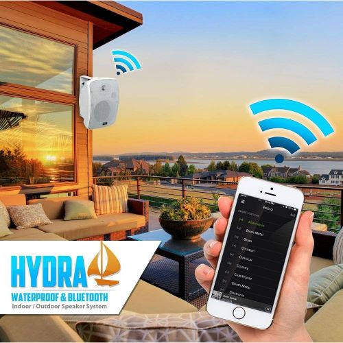  Outdoor Waterproof Wireless Bluetooth Speaker - 5.25 Inch Pair 2-Way Weatherproof Wall/Ceiling Mounted Dual Speakers w/Heavy Duty Grill, Universal Mount, Patio, Indoor Use - Pyle P