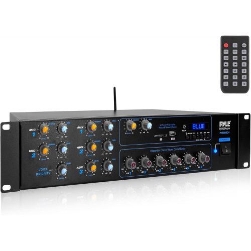  Wireless Bluetooth Power Amplifier System - 4200W 6CH Powered Rack Mount Portable Multi-Zone Audio Home Stereo Receiver Box w/RCA, USB, AUX - for Speaker, PA, Theater - Pyle PT6000