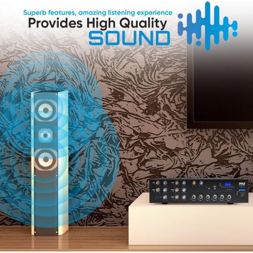  Wireless Bluetooth Power Amplifier System - 4200W 6CH Powered Rack Mount Portable Multi-Zone Audio Home Stereo Receiver Box w/RCA, USB, AUX - for Speaker, PA, Theater - Pyle PT6000