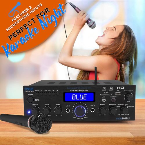  Pyle Wireless Bluetooth Home Stereo Amplifier - Multi-Channel 200 Watt Power Amplifier Home Audio Receiver System w/HDMI, Optical/Phono/Coaxial, FM Radio, USB/SD, AUX, RCA, Mic - Remote