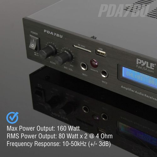  Pyle - 5 Channel Rack Mount Bluetooth Receiver, Home Theater Amp, Speaker Amplifier, Bluetooth Wireless Streaming, MP3/USB/SD/AUX/FM Radio, 200 Watt, with Digital ID3 LCD Display f