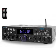 Pyle Wireless Bluetooth Home Stereo Amplifier - Multi-Channel 200W Power Amplifier Home Audio Receiver System w/Optical/Phono/Coaxial, FM Radio, USB/SD,AUX,RCA, Mic in - Antenna, Remote
