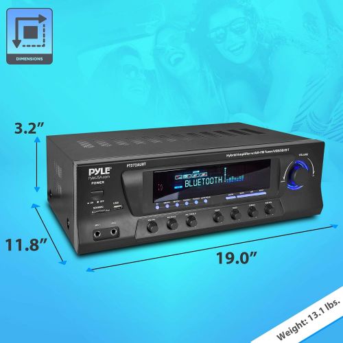  Wireless Bluetooth Audio Power Amplifier - 300W 4 Channel Home Theater Stereo Receiver with USB, AM FM, 2 Mic IN with Echo, RCA, LED, Speaker Selector - For Studio, Home Use - Pyle