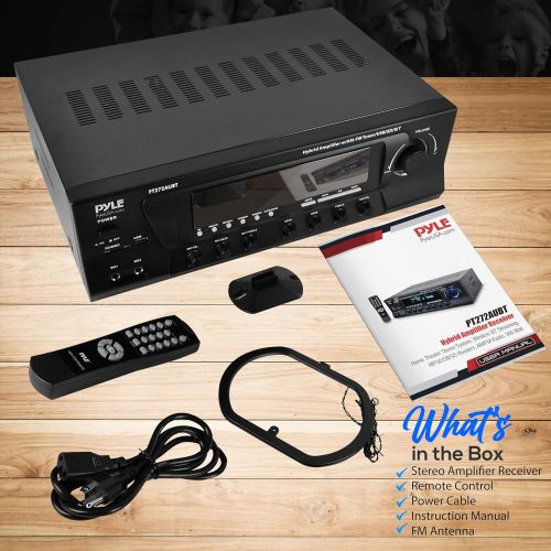  Wireless Bluetooth Audio Power Amplifier - 300W 4 Channel Home Theater Stereo Receiver with USB, AM FM, 2 Mic IN with Echo, RCA, LED, Speaker Selector - For Studio, Home Use - Pyle