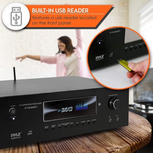  1000W Bluetooth Home Theater Receiver - 5.2-Ch Surround Sound Stereo Amplifier System with 4K Ultra HD, 3D Video & Blu-Ray Video Pass-Through Supports, MP3/USB/AM/FM Radio - Pyle P