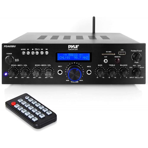  Pyle Wireless Bluetooth Power Amplifier System - 200W Dual Channel Sound Audio Stereo Receiver w/ USB, AUX, MIC IN w/ Echo, Radio - For Home Theater Entertainment via RCA, Studio Use -