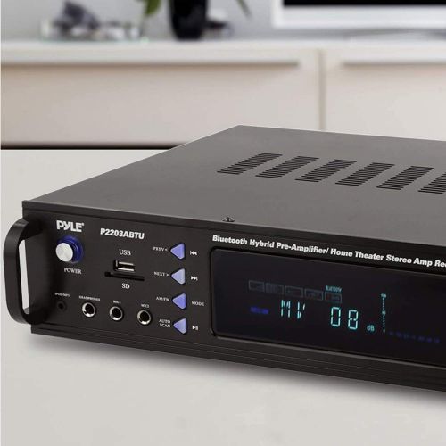  Pyle 4-Channel Bluetooth Home Power Amplifier - 2000 Watt Audio Stereo Receiver w/ Speaker Selector, AM FM Radio, USB/ SD Card Reader, Karaoke Microphone Input - Home Entertainment