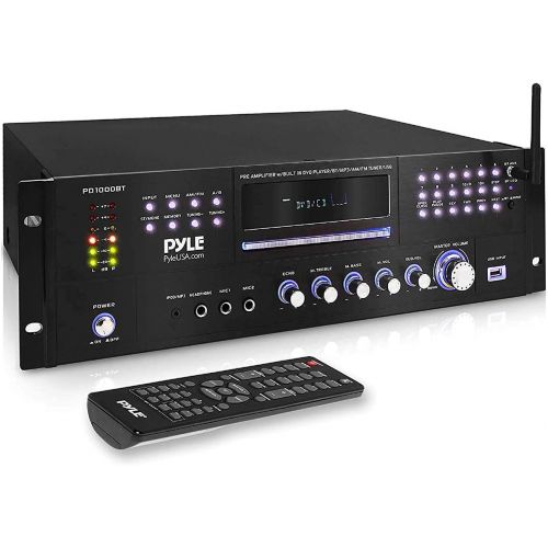  Pyle 4 Channel Pre Amplifier Receiver - 1000 Watt Rack Mount Bluetooth Home Theater-Stereo Surround Sound Preamp Receiver W/Audio/Video System, CD/DVD Player, AM/FM Radio, MP3/USB Reade