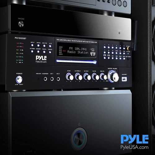  Pyle 4 Channel Pre Amplifier Receiver - 1000 Watt Rack Mount Bluetooth Home Theater-Stereo Surround Sound Preamp Receiver W/Audio/Video System, CD/DVD Player, AM/FM Radio, MP3/USB Reade