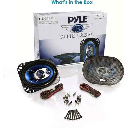  Pyle 4 x 6 Three Way Sound Speaker System - Pro Mid Range Triaxial Loud Audio 240 Watt per Pair w/ 4 Ohm Impedance and 3/4 Piezo Tweeter for Car Component Stereo PL463BL