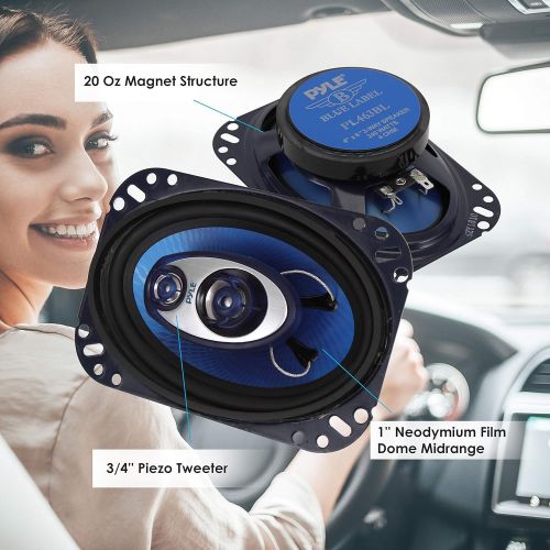  Pyle 4 x 6 Three Way Sound Speaker System - Pro Mid Range Triaxial Loud Audio 240 Watt per Pair w/ 4 Ohm Impedance and 3/4 Piezo Tweeter for Car Component Stereo PL463BL