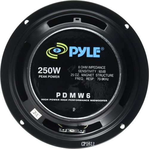  Pyle 6.5 Inch Car Midbass Woofer - 250 Watt High Powered Car Audio Sound Component Speaker System w/High-Temperature Aluminum Voice Coil, 70Hz-9kHz Frequency, 92 dB, 8 Ohm, 25 oz Magnet