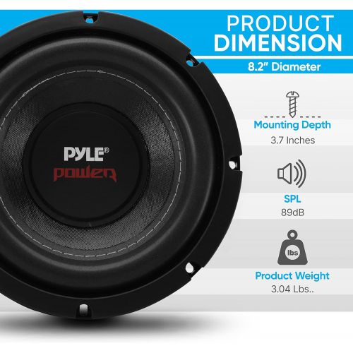  Pyle Car Subwoofer Audio Speaker - 8in Non-Pressed Paper Cone, Black Plastic Basket, Dual Voice Coil 4 Ohm Impedance, 800 Watt Power and Foam Surround for Vehicle Stereo Sound Syst