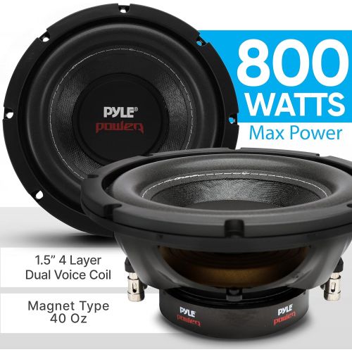  Pyle Car Subwoofer Audio Speaker - 8in Non-Pressed Paper Cone, Black Plastic Basket, Dual Voice Coil 4 Ohm Impedance, 800 Watt Power and Foam Surround for Vehicle Stereo Sound Syst