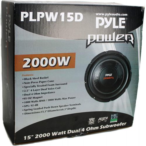  Pyle PLPW15D 15 8000W Car Subwoofer Audio Power Subs Woofers DVC, 2 Pack with Black Steel Basket, Non Press Paper Cone and 4 Ohm Impedance