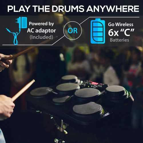  [아마존베스트]Pyle Portable Drums, Tabletop Drum Set, 7 Pad Digital Drum Kit, Touch Sensitivity, Wireless Electric Drums, Drum Machine, Electric Drum Pads, LED Display, Mac & PC - PTED01