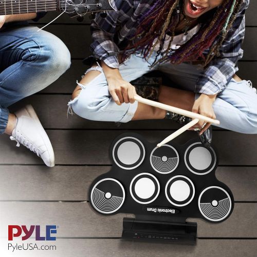  [아마존베스트]Pyle Electronic Roll Up MIDI Drum Kit W/ 9 Electric Drum Pads, Foot Pedals, Drumsticks, & Power Supply | Quick Setup | Tabletop Roll Up Drum Kit | Pre-Loaded W/ Drum Electric Kits